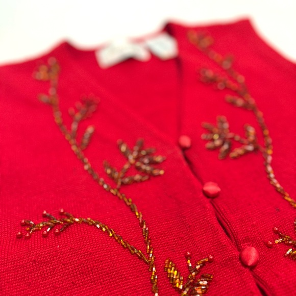 Vintage Jessica Sport, Wool Blend Red Beaded Vest - Picture 5 of 5